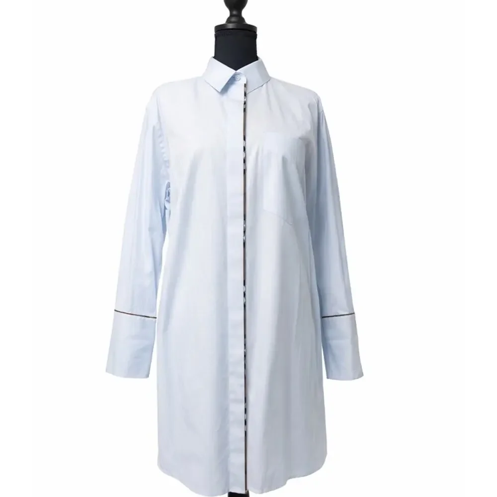 ❗️Sale ends 4-14 Burberry Pale Blue Button-Front Tie-Waist Shirt Dress 6 - Picture 2 of 9
